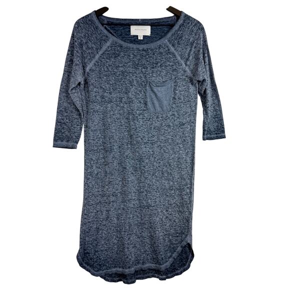 Brochu Walker 100% Linen Slub Scoop Neck Raglan Mini Shirt Dress Blue - M - Picture 1 of 10